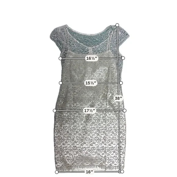 Cachet Cream silver Lace Mini Dress Size 14 - Picture 7 of 10